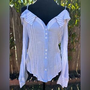 Tempted Blue and White striped long sleeve Blouse